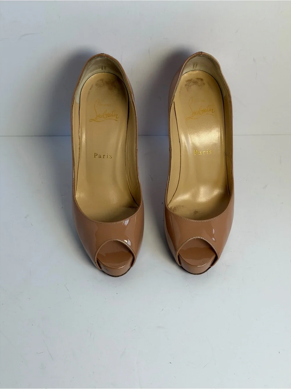 Christian Louboutin New Very Prive Patent Leather Peep Toe Pumps Stiletto Heels